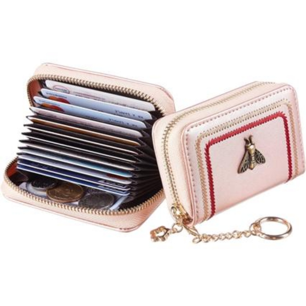 Gostwo Zipper Credit Card Case Holder Key Chain Bee Wallet Coin Pocket for Women